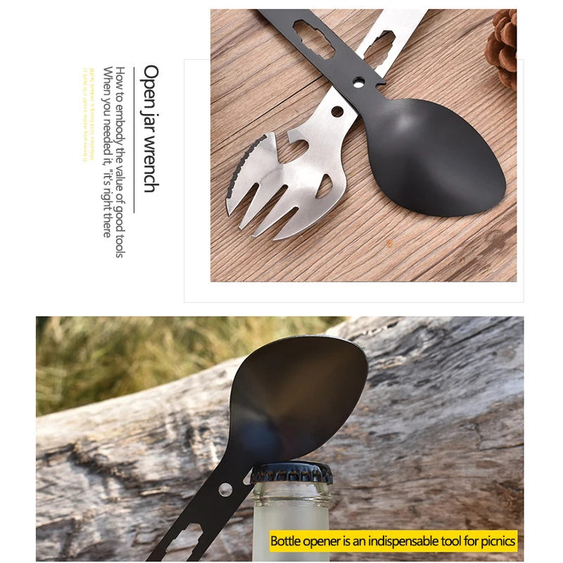 Stainless Steel Outdoor Utensils Multi-function Fork Spoon Cutlery Spoon Camping Multi Cookware Camping Hiking Tools