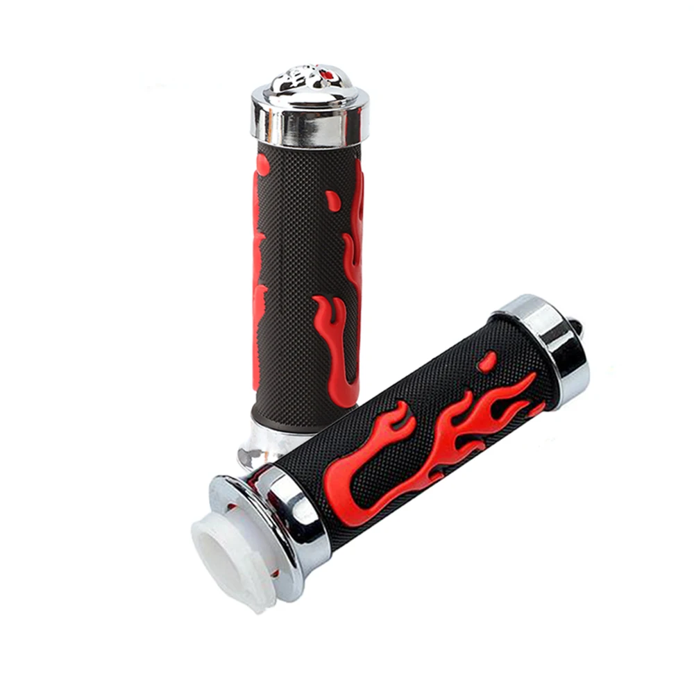 

Universal 7/8" 22mm Motorcycle Red Flame Skull Rubber Handle Bar Throttle Grips For Dirt Bike Scooter ATV Handlebar Parts