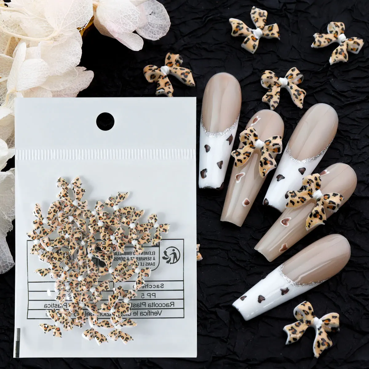 

30Pcs 3D Leopard Print Bowknot Nail Charms -Sweet and Sexy Ribbon Bows Nail Art Accessories for DIY Manicure Design