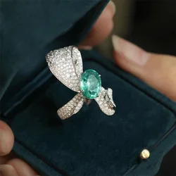 Luxury Green CZ Rings for Bridal Ceremony Party Fashion Sterling Silver Accessories Personality Women's Rings Statement Jewelry