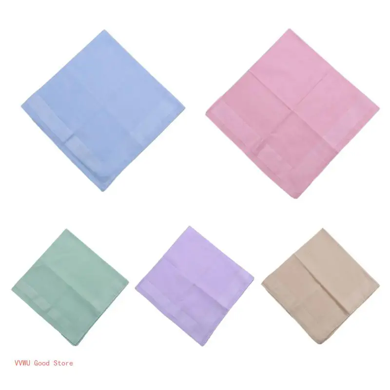 Cotton Plain Handkerchief Set for All Age Big Bandanas Towel Facecloth Women Men Business Wipe Towel Pocket Square 5PCS