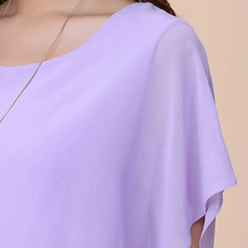 Summer Women Blouse Female Short Batwing Sleeve Oversized Loose O-Neck Chiffon Shirt Plus Size Office Lady Elegant Tops Tees