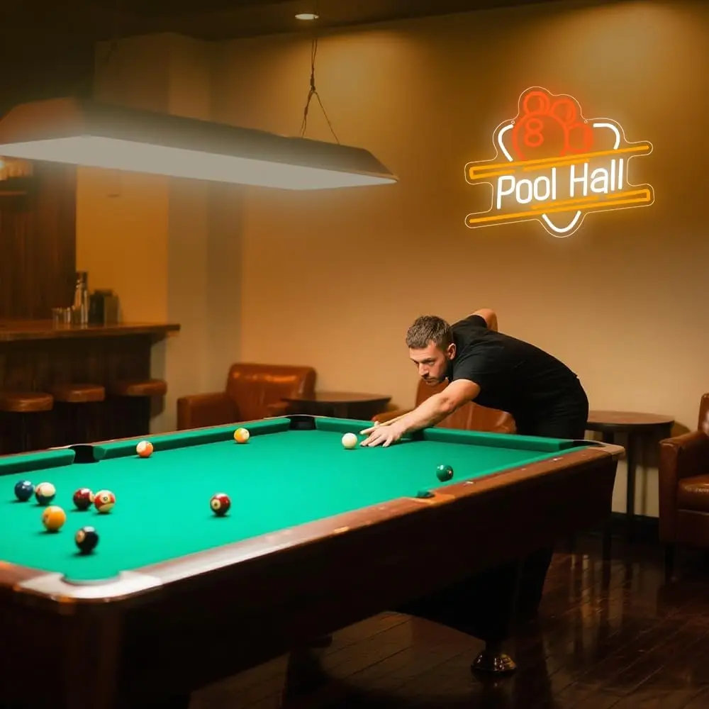 Pool Hall Neon Sign Pool Table LED Neon Light for Game Room Bedroom Home Bar Club Cafe Party Man Cave Dimmable Gift USB Powered