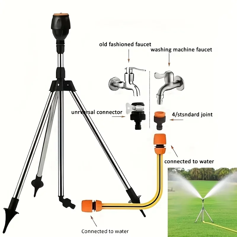 2Pcs/Set Height Adjustable 360° Auto Rotating Sprinkler with Telescopic Tripod, Large Coverage for Garden Lawn Farm Irrigation