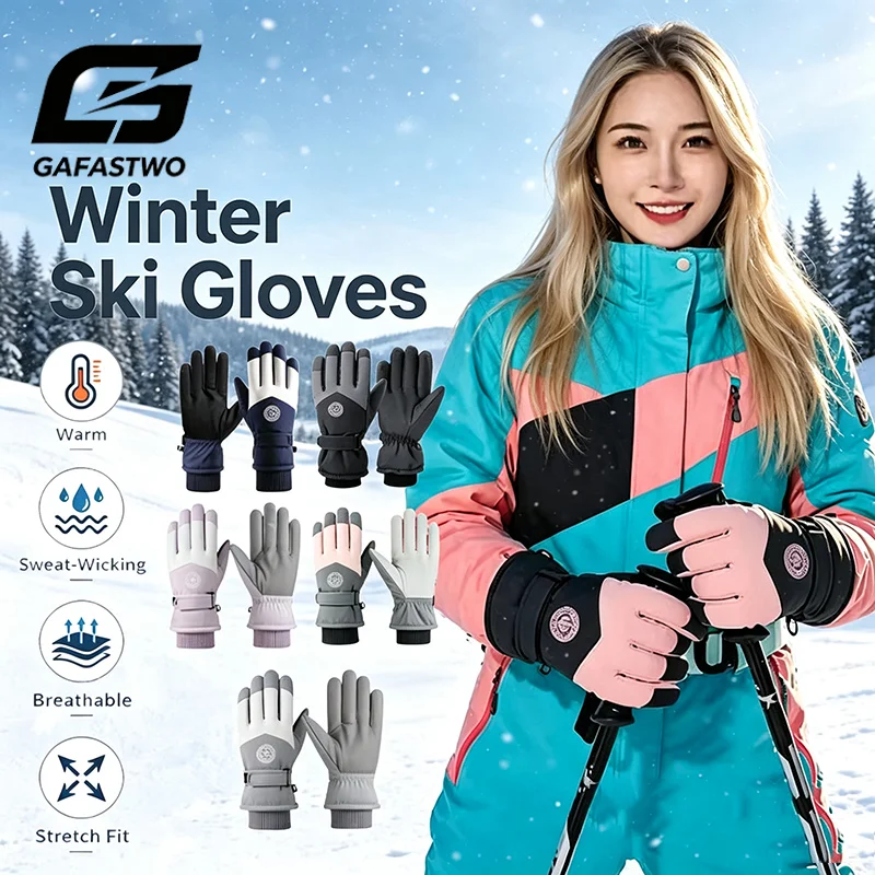 Winter Warm Waterproof Skiing Gloves for Unisex Touch Screen Wrist Adjustable Thick Gloves Outdoor Cycling Skiing Accessories