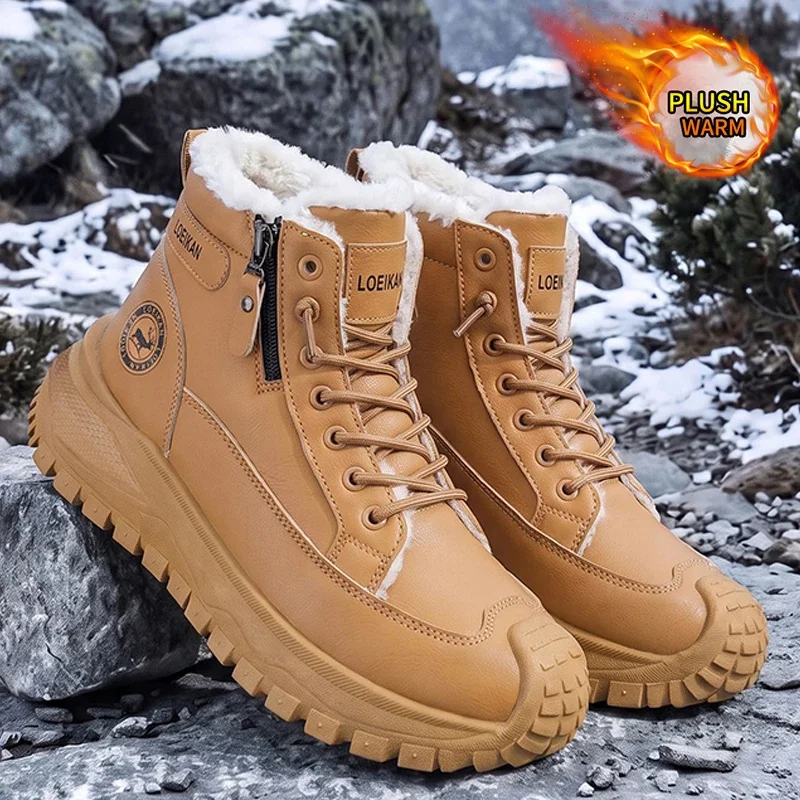 Herren-Winterstiefel mit warmem, flauschigem Innenfutter, hoher Schaftweite, strapazierfähiger Sohle und Schnürung, ideal zum Wandern und für Outdoor-Aktivitäten im Winter. – Detail 6