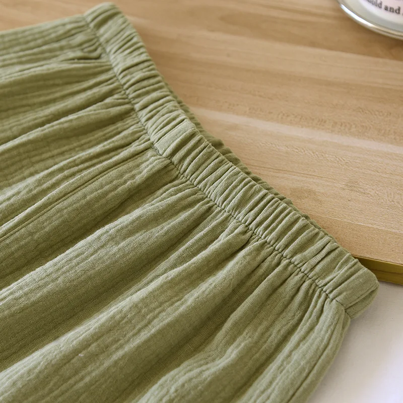 2025 neue Frühjahr/Sommer frauen Pyjama Set 100 % Baumwolle Crepe Langarm Lange Hosen Große Hause Kleidung Zwei stück Set Nachtwäsche