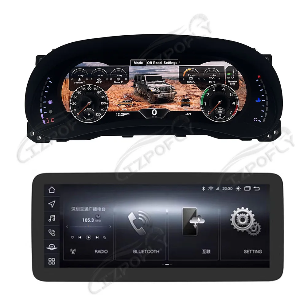 Android 13 4+64GB 12.3 ” Car radio multimedia Player GPS Stereo For Jeep Wrangler 3 JK 2011 2012 - 2017 LCD digital Cluster