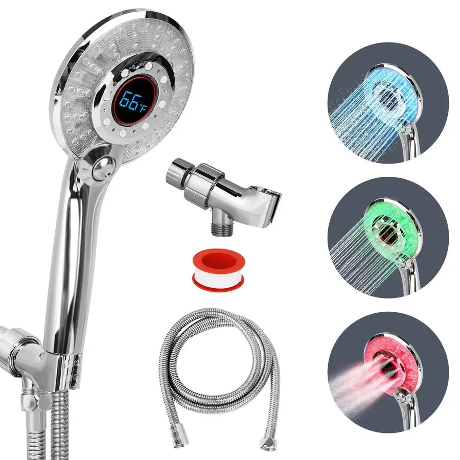 

Shower head with Temperature Display, High Pressure Shower Head with 59 Stainless Steel Hose, Temperature Display Sensor Light u