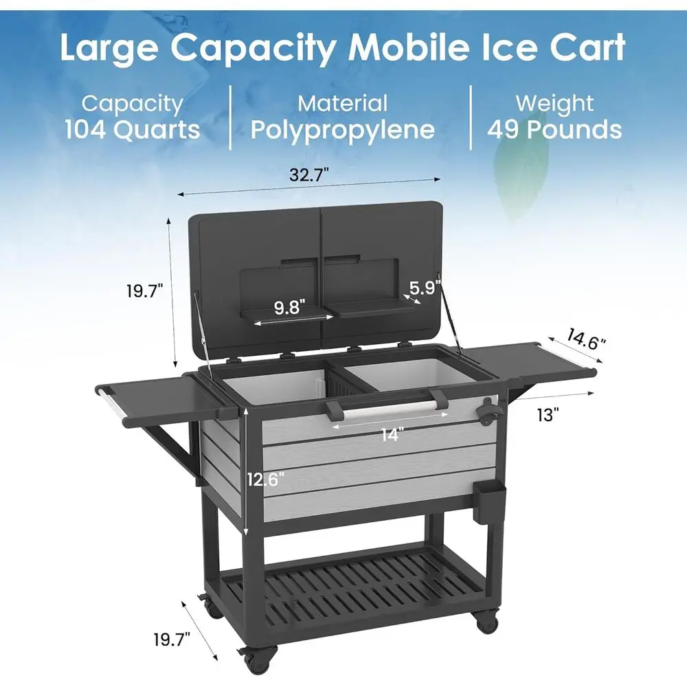 

Cooler Cart with Wheels, 80 Qt Portable Rolling Ice Chest, Outdoor Beverage Bar Cart with Handles for Pool, Deck, BBQ, Cookouts
