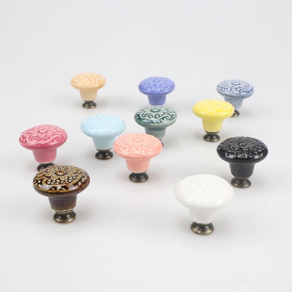 Vintage Ceramic Drawer Knob Cabinet Handle Cupboard Door Pull  Blossom Relief Handle Retro Round Knobs