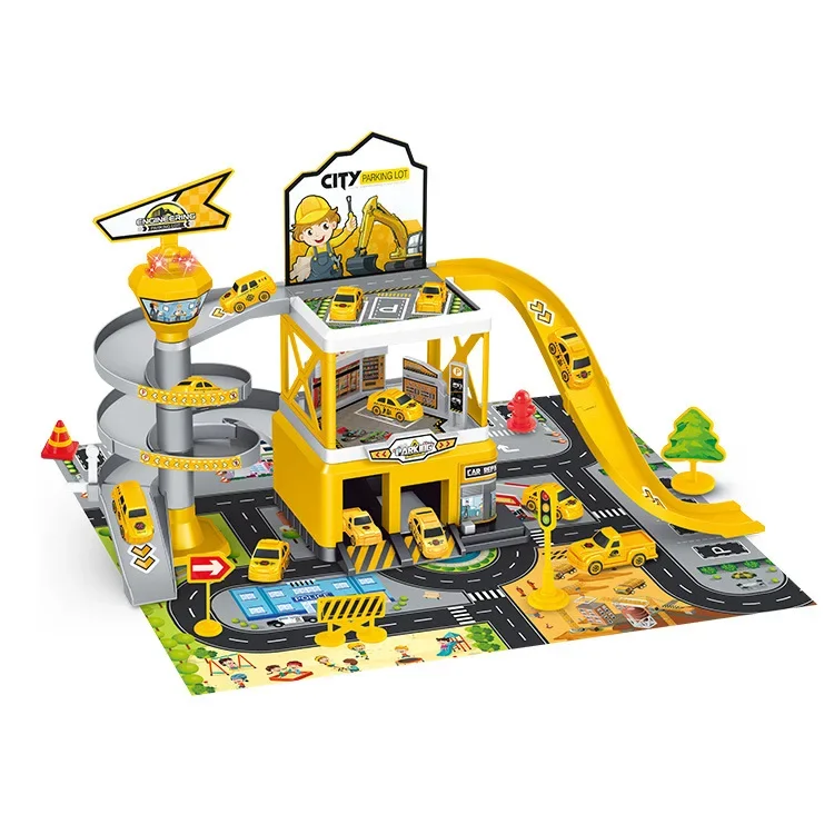Diy Assemble Track Parking Lot Toy Engineering Vehicle Race Track Playset with Cars Lights Sound Educational Toy for Kids Gifts