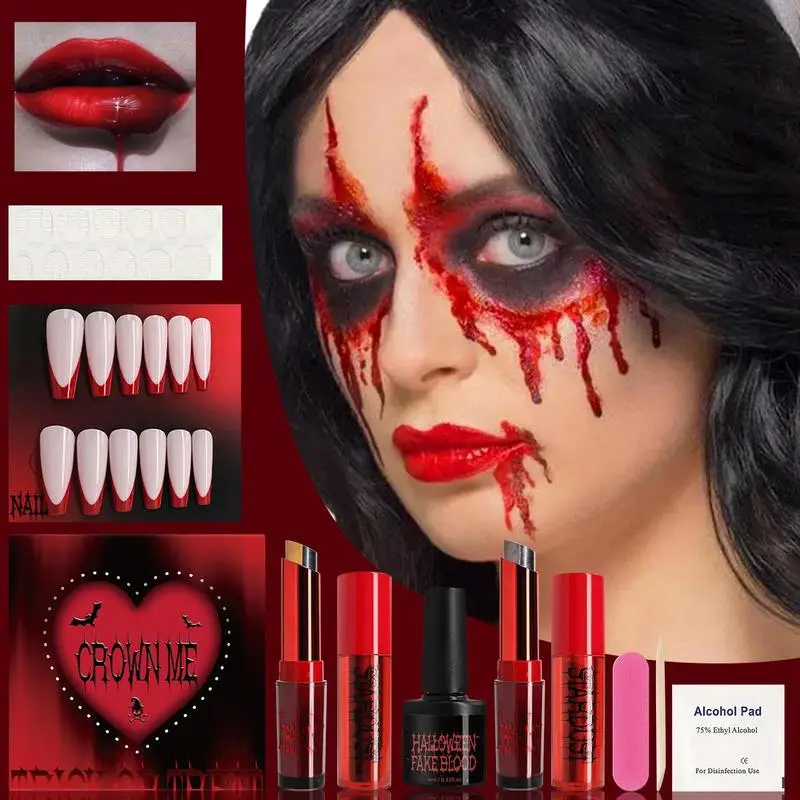 Kit de maquiagem para halloween, sombra de cor dupla gradiente, batom fosco de longa duração, unhas femininas, novidade, ferramentas de cosplay