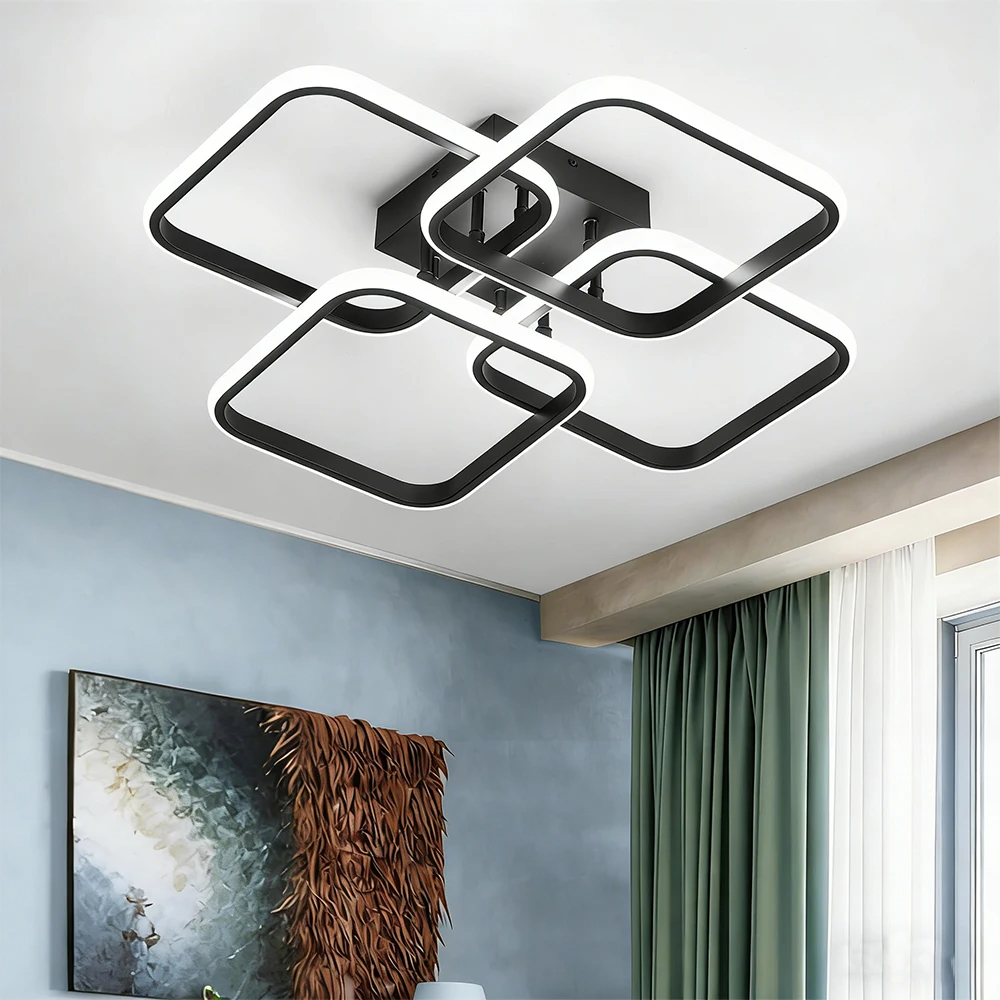 Modern LED Ceiling Light Fixtures Square Flush Mount Lamp for Living Room Dining Room Bedroom Kitchen Energy Efficient Lighting
