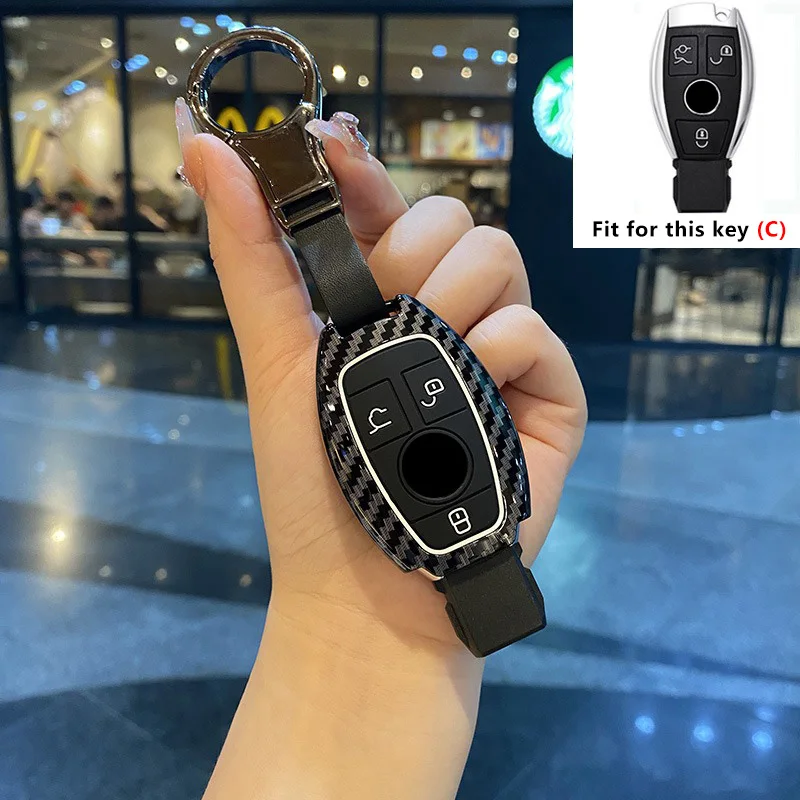 

ABS Carbon Fiber Car Key Case Cover Shell for Mercedes Benz A B C E Class GLS GLA GLK GLC CLS CLA AMG W204 W205 W212 W463 W176