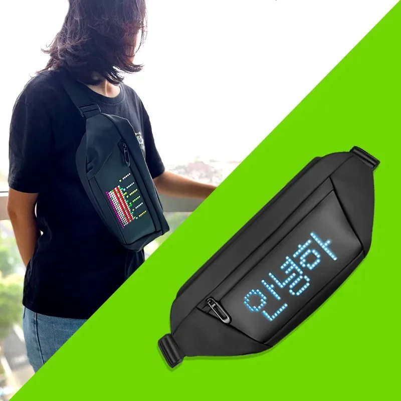 Mochila de Publicidade Dinâmica Portátil Display LED, Pixel Inteligente RGB, Full Color, Palavra DIY, Elegante Sports LED Cintura Bag, Bluetooth App