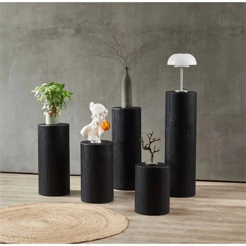 

Carbonized wooden pier black wooden pier stool carbonized block log creative square pier cylindrical floor ornamen