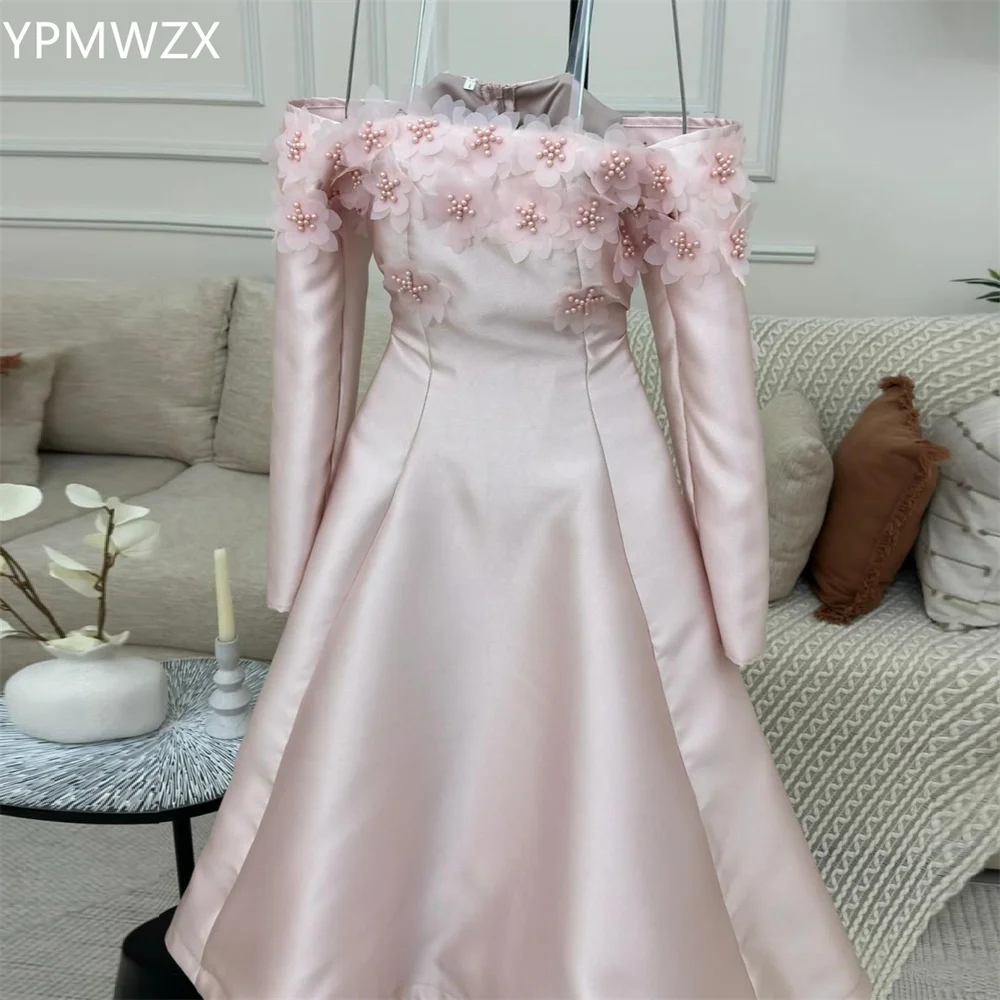 Disesuaikan gaun pesta acara gaun Prom malam Formal YPMWZX Off-the-shoulder A-line rok panjang lutut Applique manik Bespoke