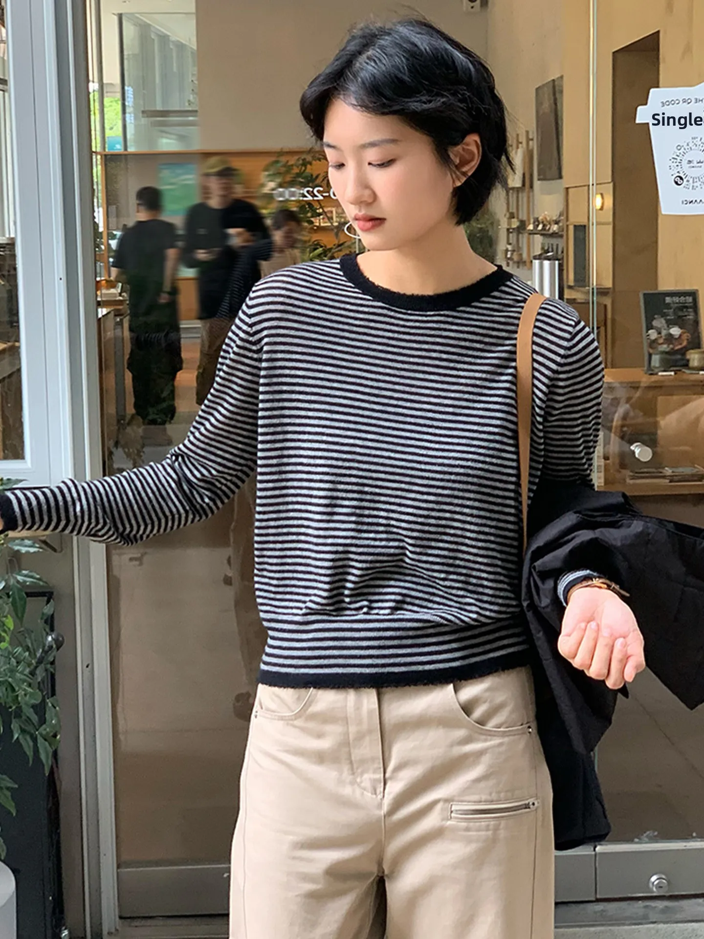 Comodo sciolto lavorato a maglia lungo Sve Base a righe irt per le donne Classico autunno Sle Casual Faion Versione coreana Slimmin...