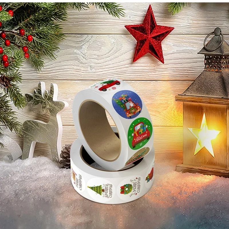 

LUSQI 500Pcs/Roll Christmas Gift Stickers Easy-Peel Waterproof For Gift Wrapping Sealing DIY Children's Toys