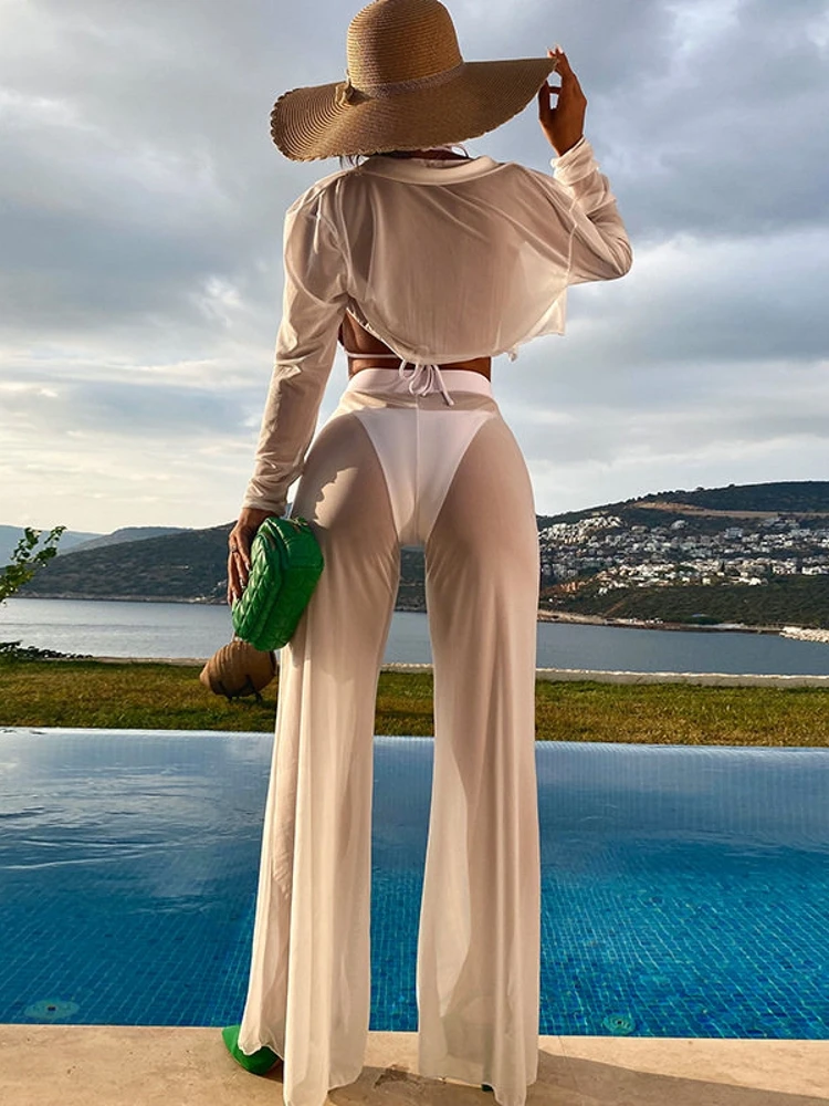 Sexy Ladies' Bikini Swimsuit Four-Piece Set Beach Casual Surfing Suit Polyester Material with Chest Pad No Steel Support