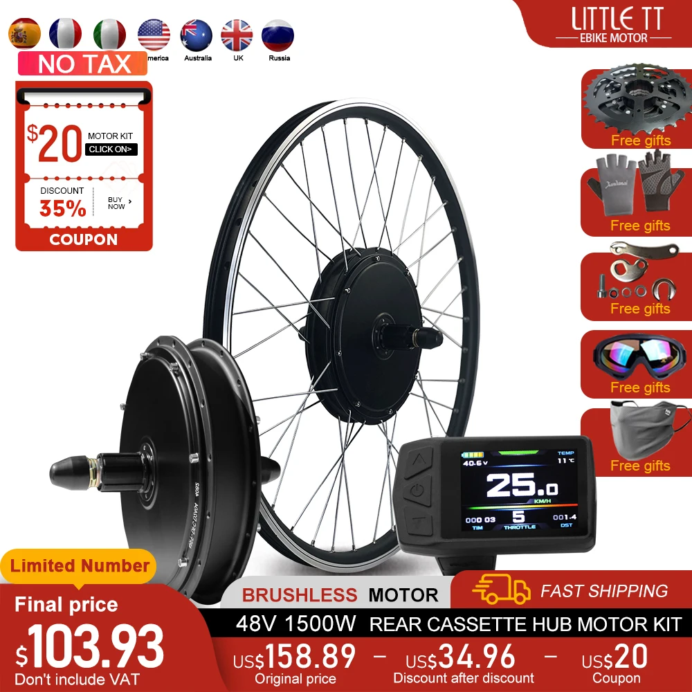 48V 1500W Electric Bike Conversion Kit 20-29inch 700C Rear Wheel Hub Motor For Rear Dropout 142mm 20/26/27.5/29 inch 700C