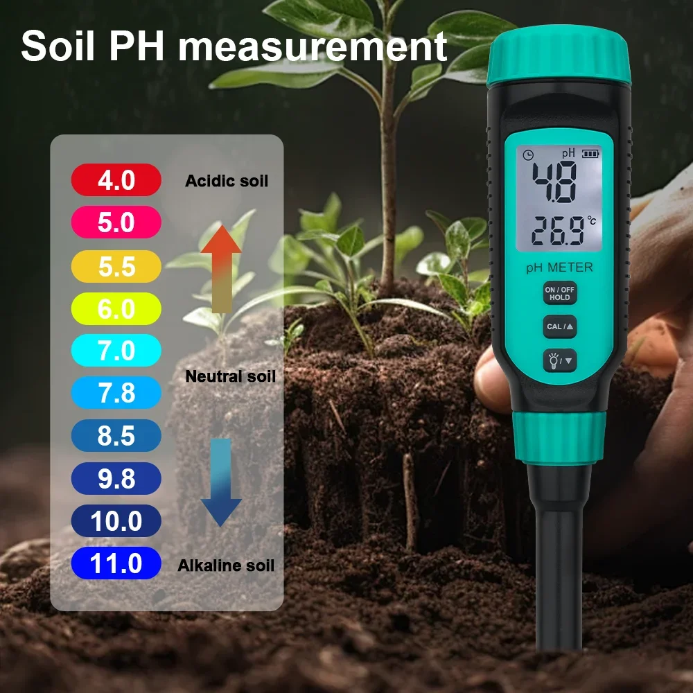 Professional Penetrating PH Meter Soil PH Meter 4 in 1 Dough Meat Bread Vegetable Fruit Sauces Semi-solid PH Tester Acidimeter