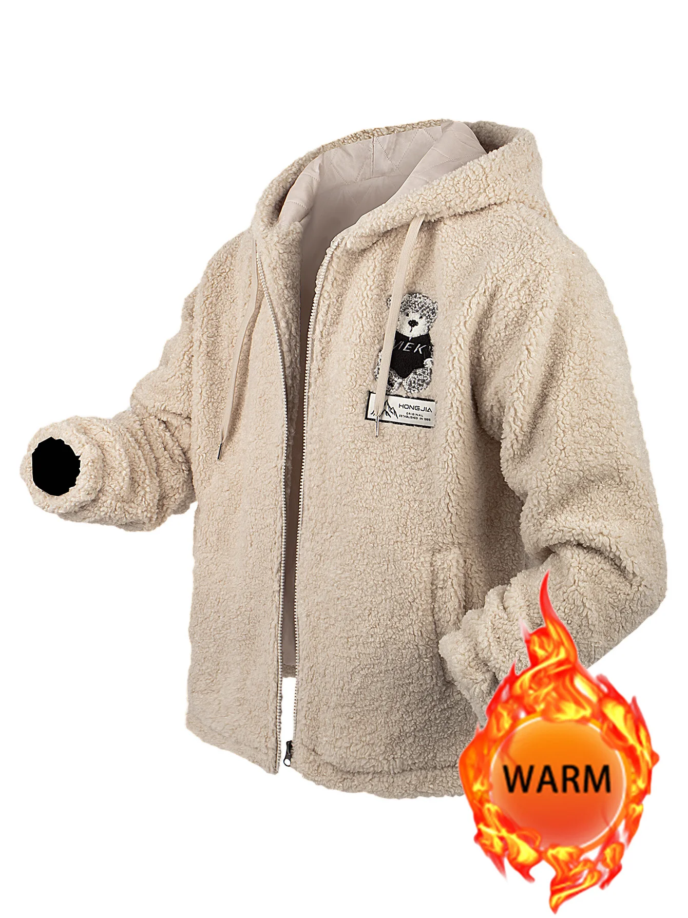 

Women's Hooded Fleece Zipper Jacket Thickened Warm Autumn & Winter Coat Elastic Cuffs Casual Cute Cartoon Embroidery Outerwear