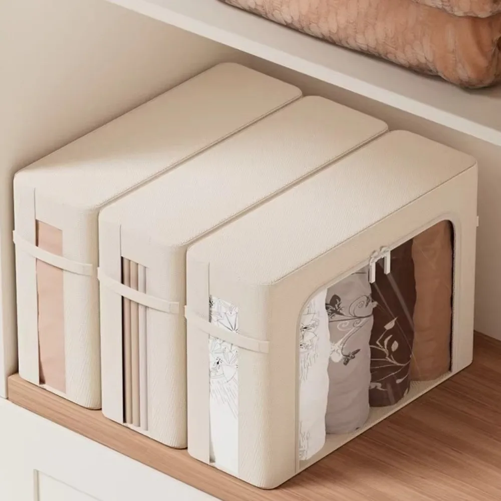 Oxford Fabric Narrow Steel Frame Storage Bins Large Capacity Visible Window Quilt Blanket Storage Container Waterproof