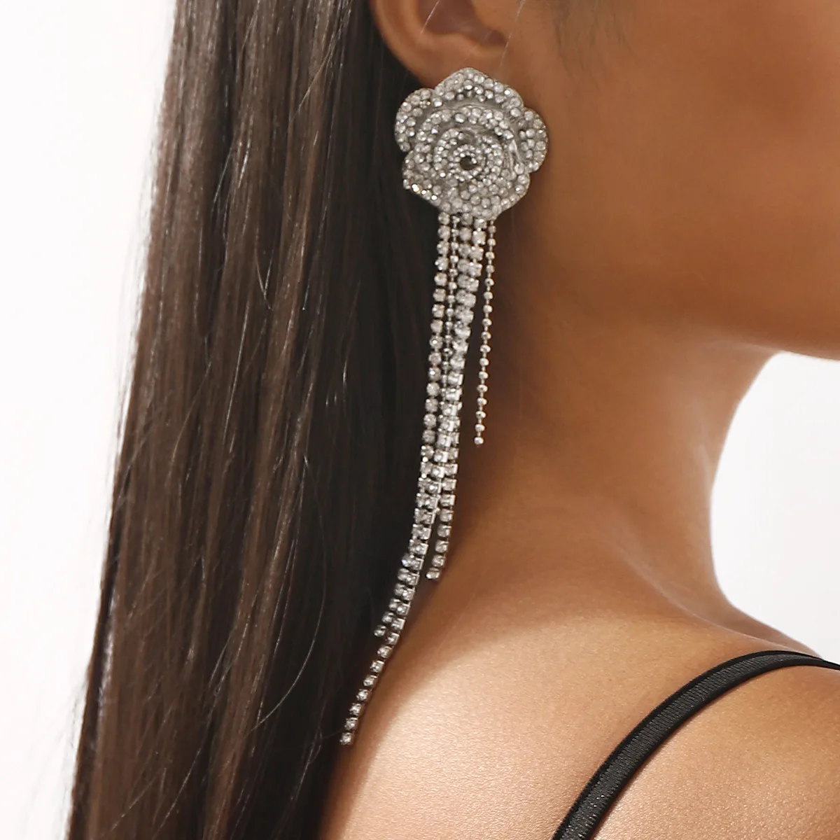 E12293 high-end design floral long fringed earrings, fashion catwalk popular temperament earrings women