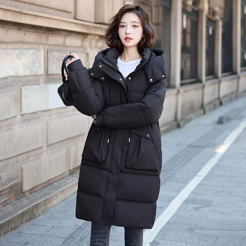 Winter New Mid-length Jacket Warm Thickened Long Over-the-knee Female Coat Waisted Hooded White Duck Down Down Jacket for Women