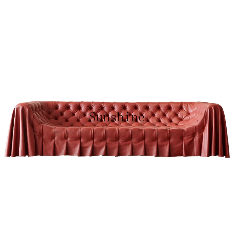 

Italian light luxury living room high-end buckle leather sofa simple and modern