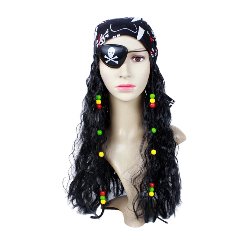 Costume Pirate d'halloween, perruque Pirate avec cache-œil, d'écharpe, accessoires Costume pour