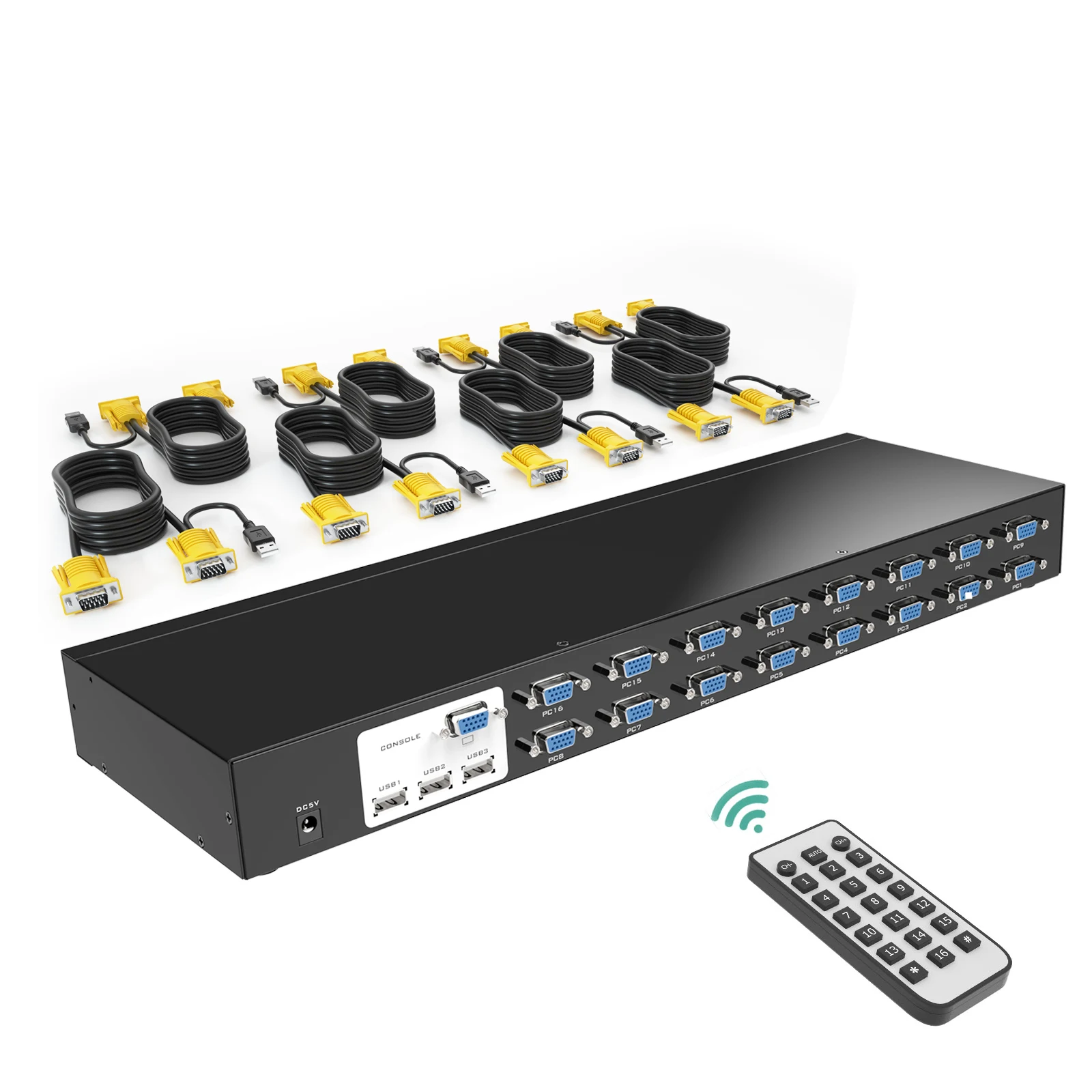 Console KVM MS16 Port VGA MT-VIKI para Rack, Switch KVM USB VGA 16x1 (16 Entradas 1 Saída) + 16 Cabos