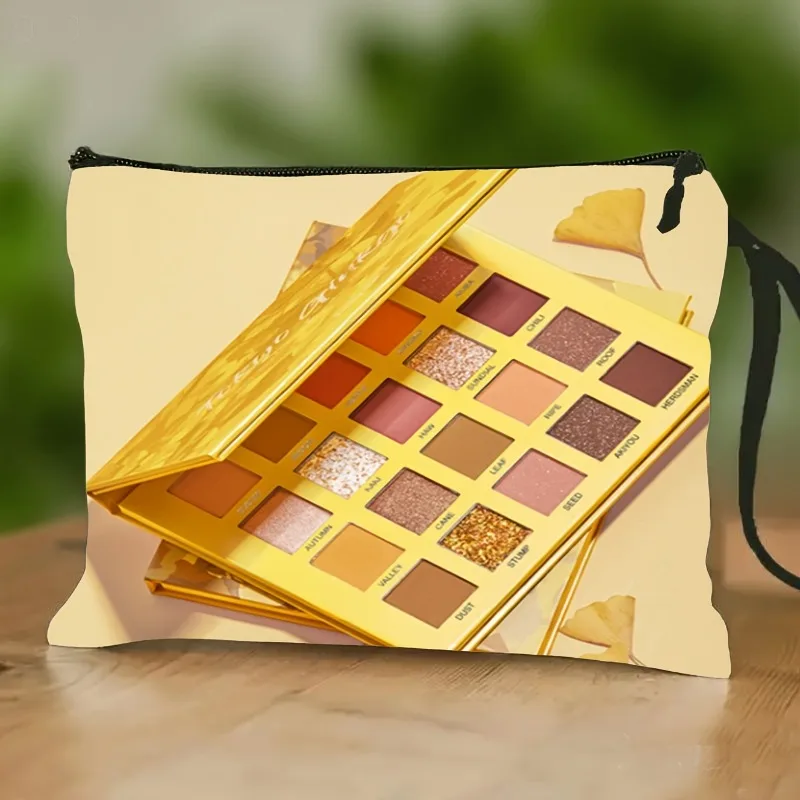 Fashionable Apricot-Toned Eyeshadow Palette Themed Wristlet Toiletry Bag, Large Capacity Makeup Organizer Pouch for Cosmetic Too