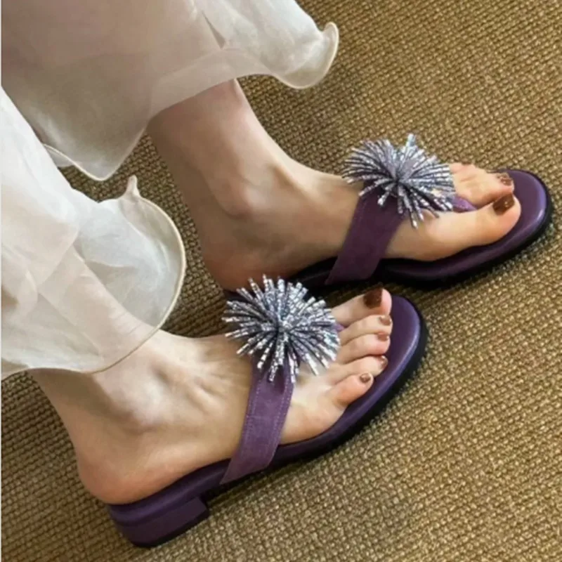 

Retro Diamond-encrusted Hollow Baotou Sandals Women's Summer Versatile Flat Slippers