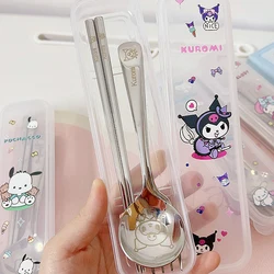 Cute Pattern Cinnamorolls Cartoon Stainless Steel Cutlery Kuromis Three-piece Set Spoon Fork And Chopstick Cutlery Kids Supplies