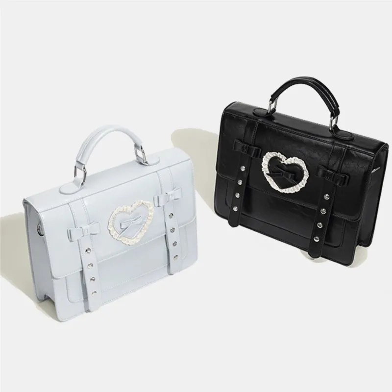 

Корейский стиль Премиум Черная сумка через плечо с бантом в форме сердца Женская униформа JK Академическая кожаная сумка-тоут Женская сумка большой вместимости 2025