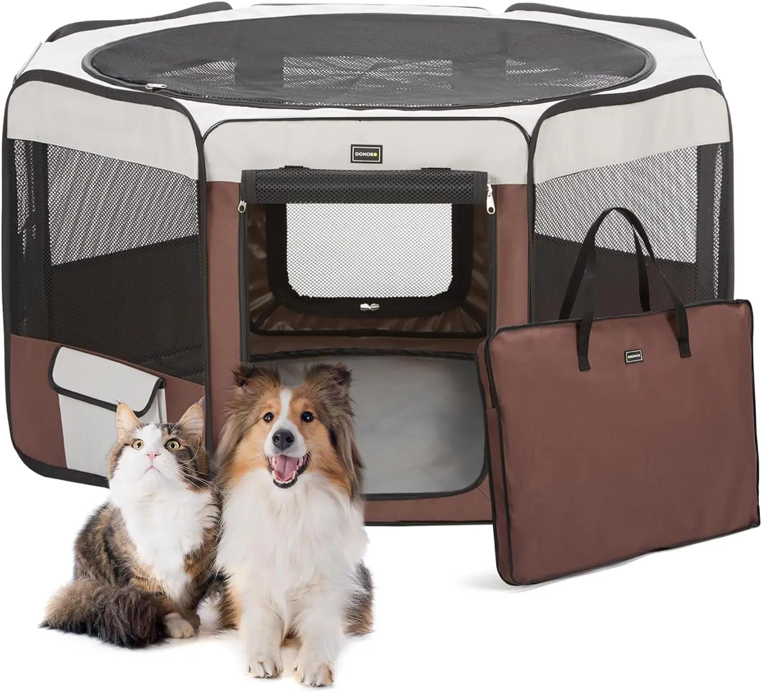 

Portable Pet Playpen for Small Medium Dogs, Foldable Kennel Tent Indoor Outdoor Travel Camping, Brown Large 46x46x23