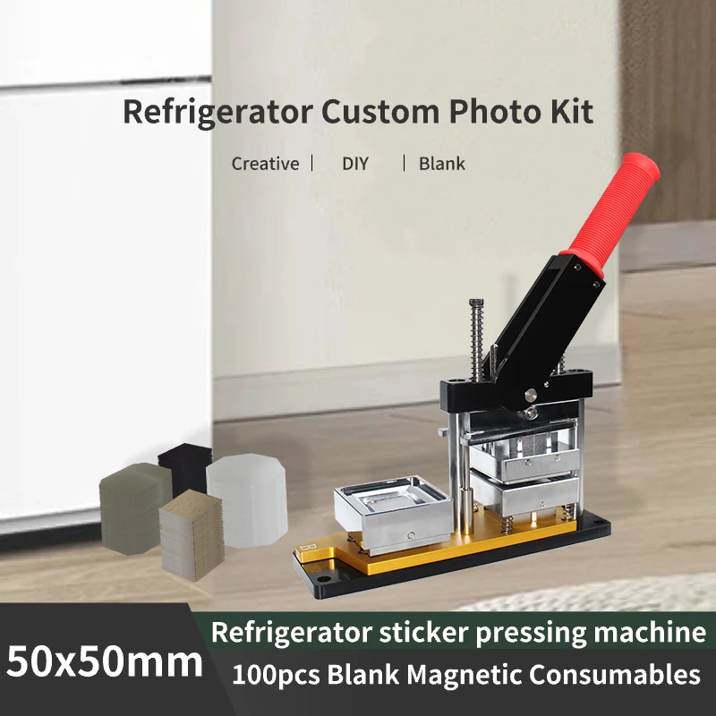 DIY Custom Photo Fridge Magnet Maker Machine Square Rectangle 50×50mm Button Badge Making Machine with 100Pcs Acrylic or Cardboard Magnet Materials for Gift