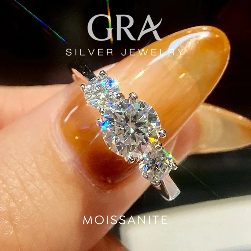 GRA 1.6ct Real Moissanite Diamond Round Ring for Women 925 Sterling Silver Party Anniversary High Quality Fine Luxury Jewelry