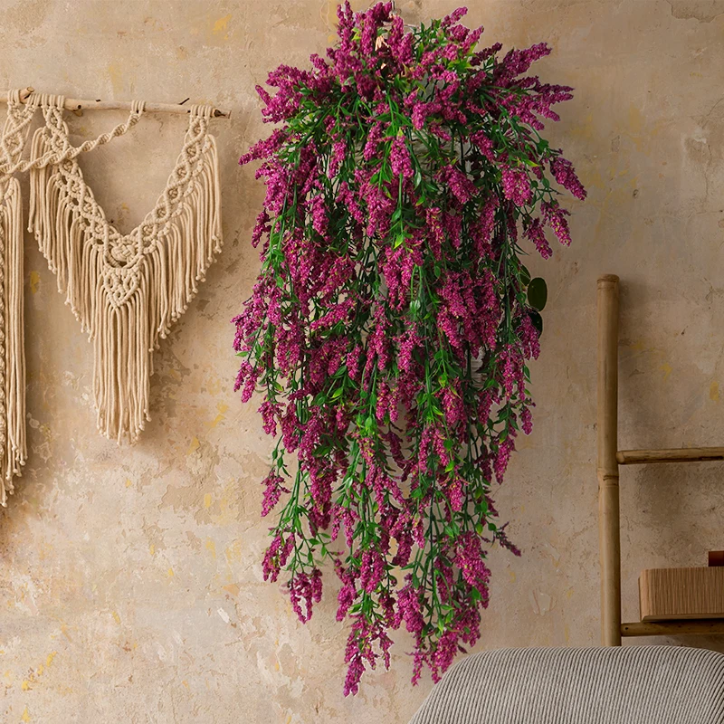 Artificial Flowers Lavender Hanging Plants Rattan  For Yard Front Door Home Bedroom Wedding Wall Garage Office Decor