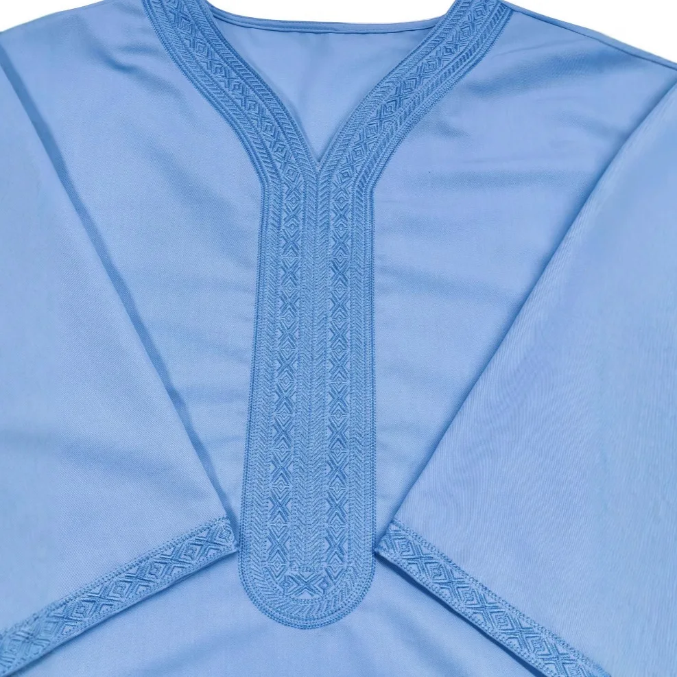 New 2025 Muslim Mid Sleeve Embroidered Ethnic Style Moroccan Men's Robe Side Pocket Abaya Ramadan Dubai Luxury Islam Elegant 1