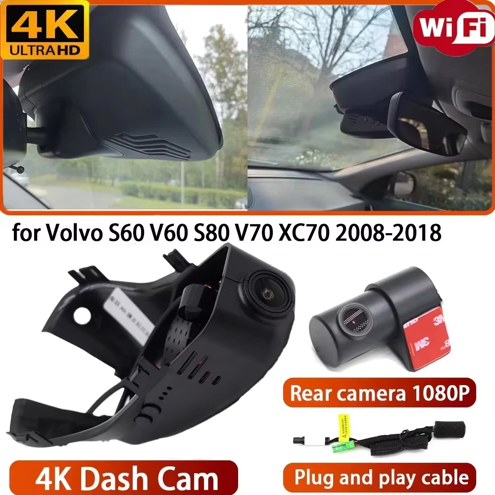 for Volvo S60 V60 S80 V70 XC70 2008-2018 Video Recorder 4K Lens DVR Dash Cam Wifi OEM Camera 170° Wide Angle Loop Recording