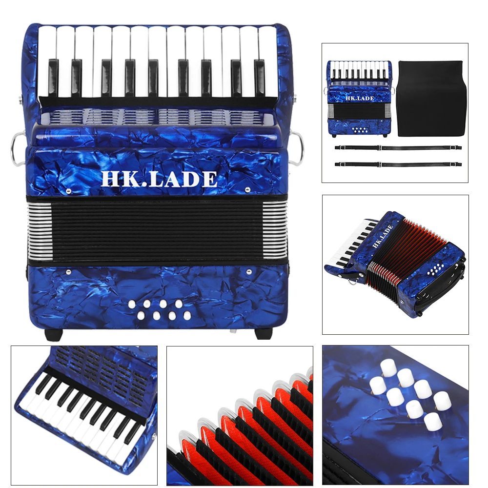 HK·LADE Accordion 22 Keys 8 Bass Accordion With Strap Bag Professional Keyboard Instrument For Grading Performance/Teaching