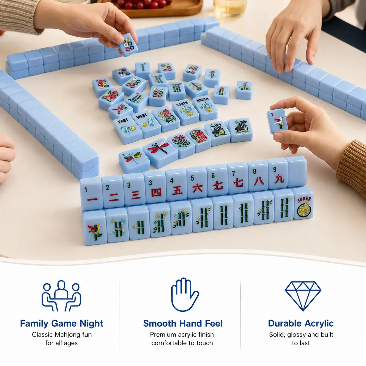 Acrylic American Mahjong Game Tiles 160Pcs Hand-Painted Colorful Waterproof Wear-resistant Family Party Christmas