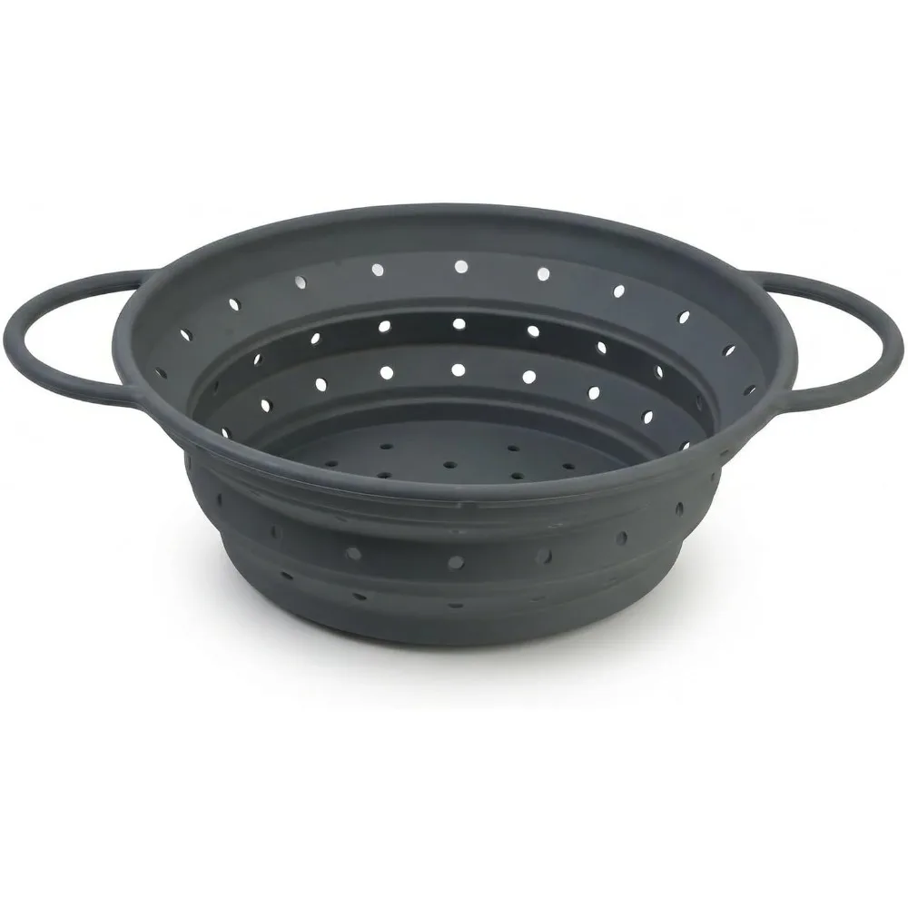 Collapsible Silicone Colander Foldable Kitchen Sink Strainer with Reinforced Frame Handles Pasta Fruit Vegetable Drainer