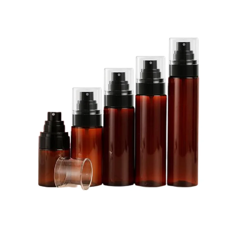 30/50/80/100/120ml PET Clear Plastic Fine Mist Spray Bottle Brown Cosmetic Packing Toner Water Atomizer Refillable Bottle 25pcs