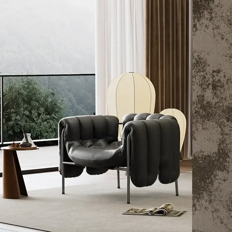 Italian single sofa chair modern simple puff chair living room light luxury silent style metal furniture