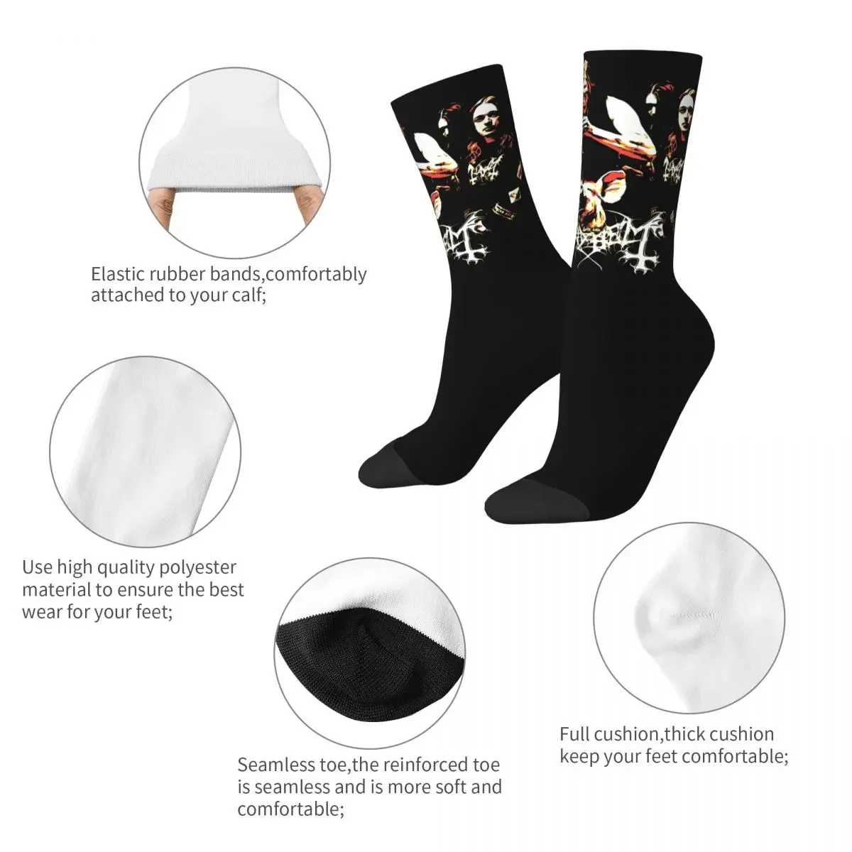 Male Mayhem Dead Black Band Socks Super Soft Fashion Socks Harajuku Accessories Middle TubeCrew Socks Wonderful Gifts